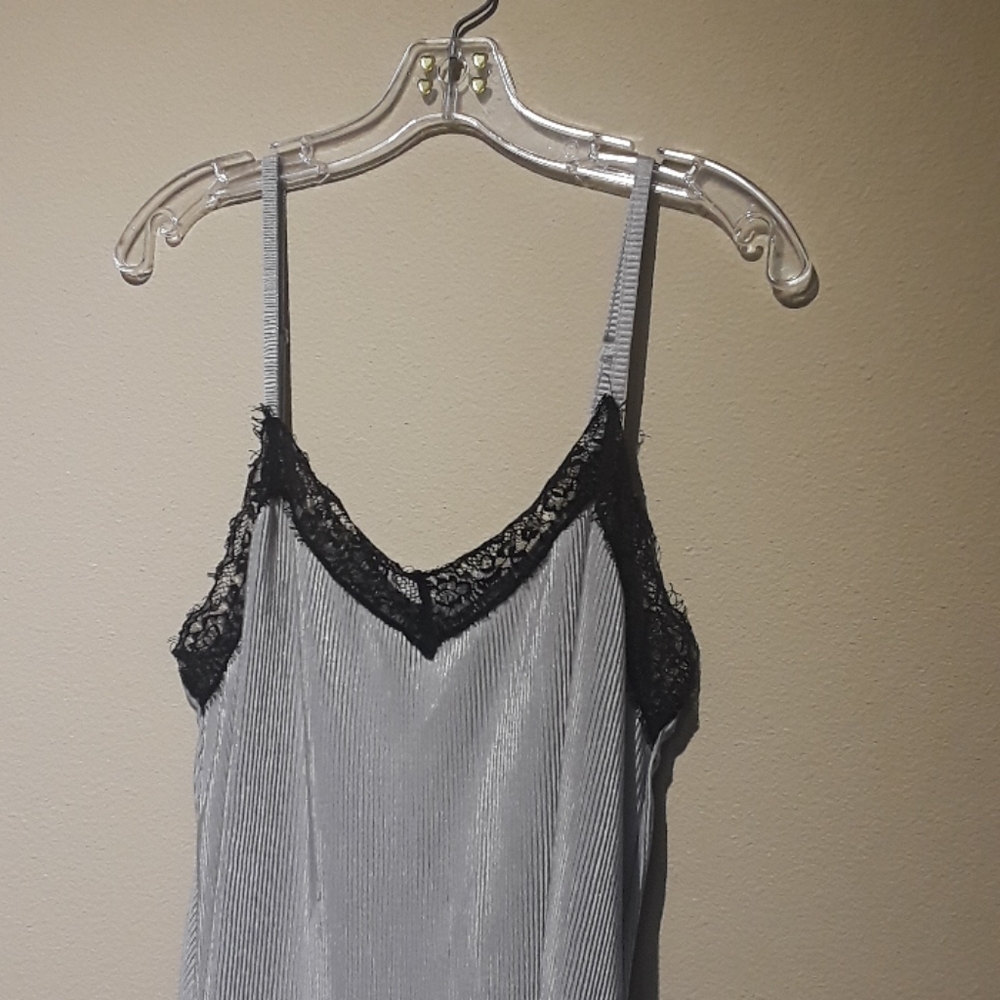 Sexy Silver Reflective Nightgown w/ Fringed Lace
